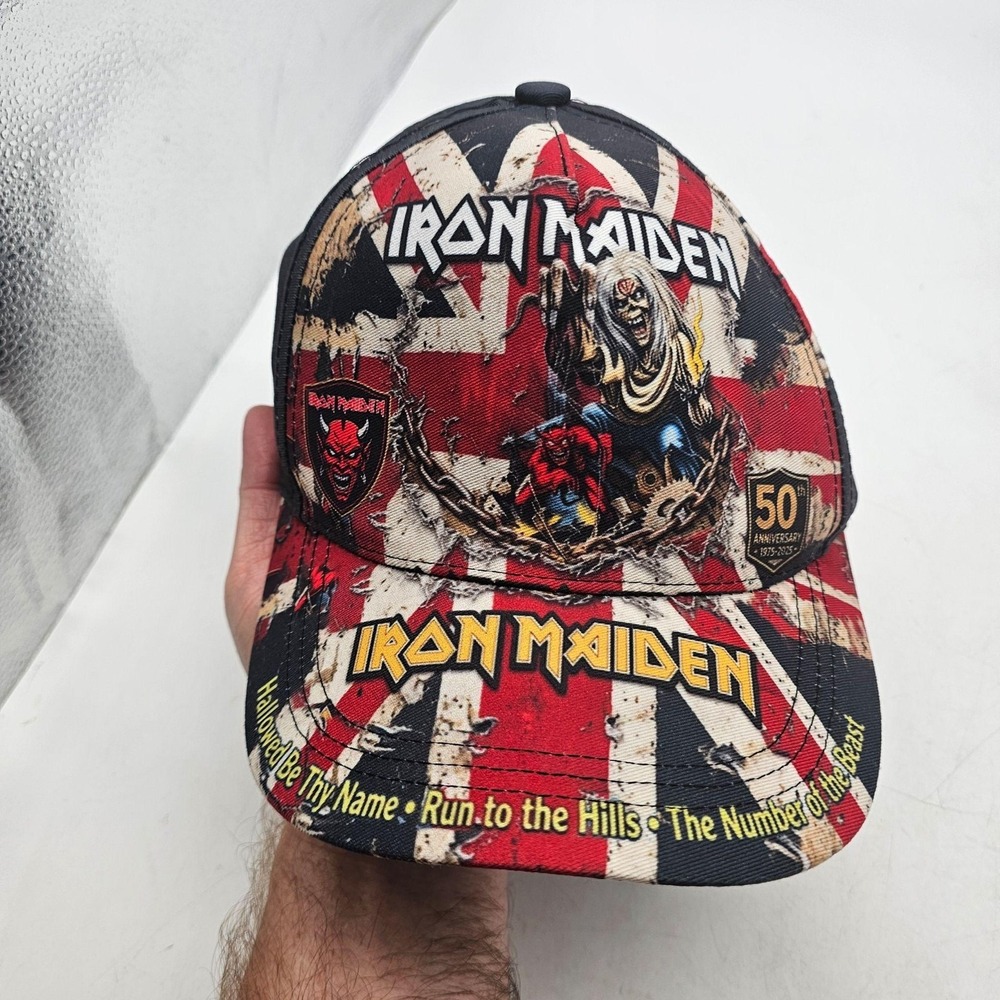 Iron Maiden Hat Cap Snap Back Mens One Size Union Jack Eddie Rock Band 50th